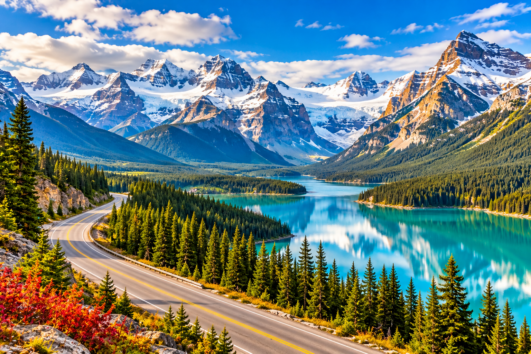 Jasper Icefields Parkway tour featuring turquoise lake and Canadian Rockies mountain scenery