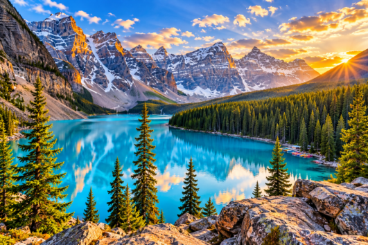 Moraine Lake Lake Louise tour featuring turquoise water and Canadian Rockies mountain scenery