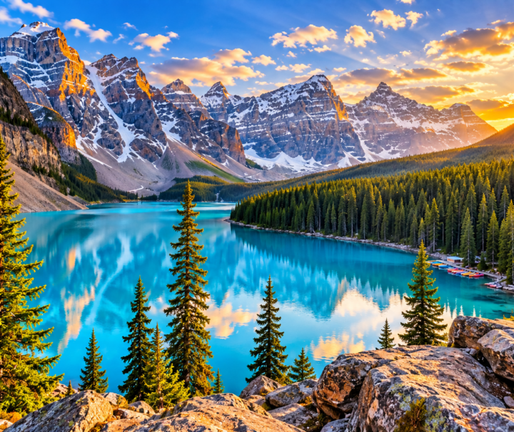 Moraine Lake Lake Louise tour featuring turquoise water and Canadian Rockies mountain scenery