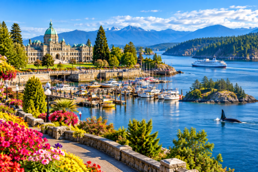 Vancouver Island tour from Vancouver featuring Victoria Harbour and British Columbia coastal scenery