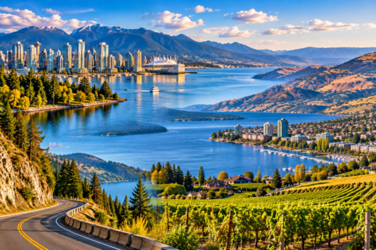 Vancouver to Kelowna tour featuring Okanagan Lake and British Columbia scenery