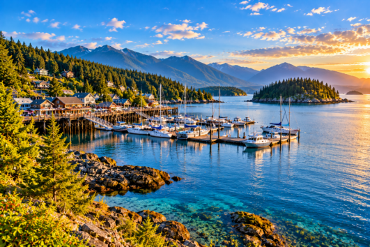 Sunshine Coast tour from Vancouver featuring coastal water, harbour and British Columbia mountain scenery