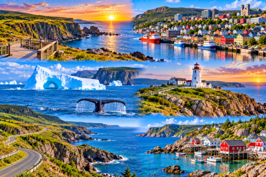 Newfoundland coastal tour featuring Atlantic cliffs and colourful communities