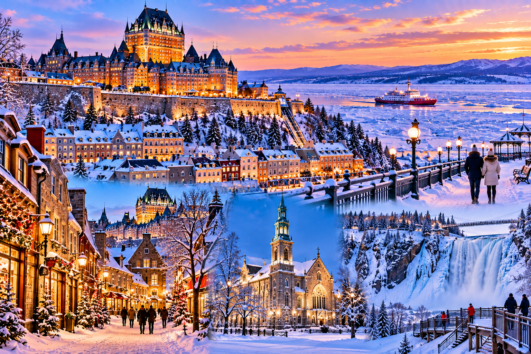 Quebec winter tour featuring Montreal and Quebec City seasonal scenery