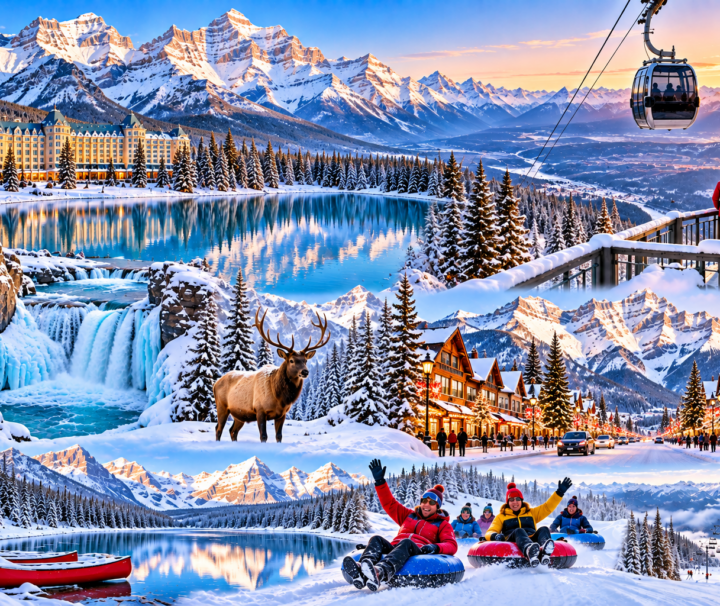 Jasper winter tour from Edmonton featuring snowy Rocky Mountain scenery